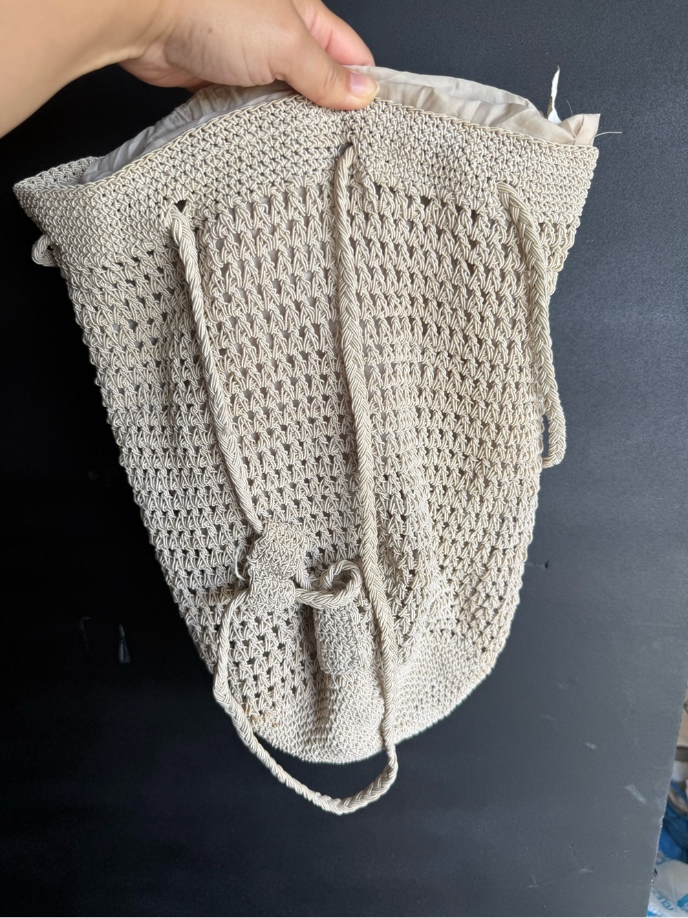 Beige Crochet Drawstring Women’s Bag